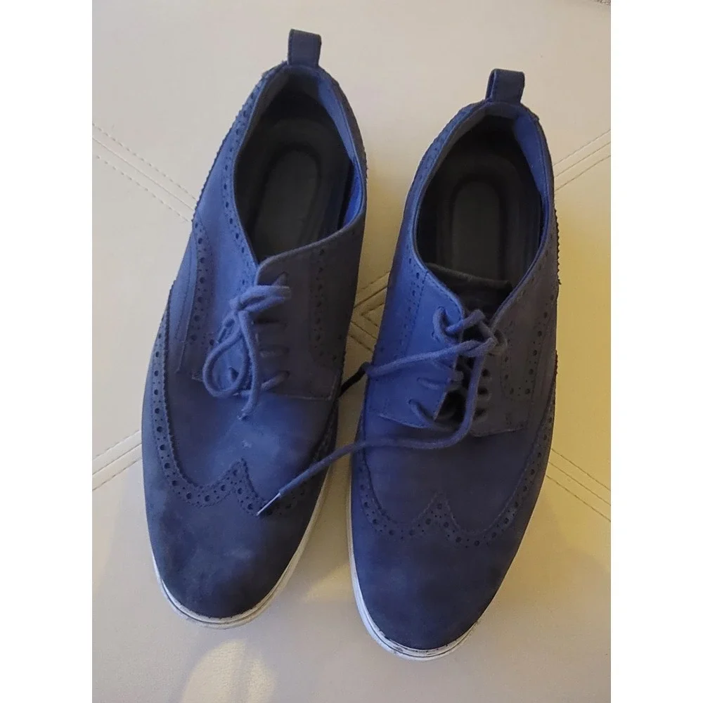 Cole Haan Mens Grand Evolution Shoes Wingtip Oxford Blue Nubuck Hybrid Size 10.5